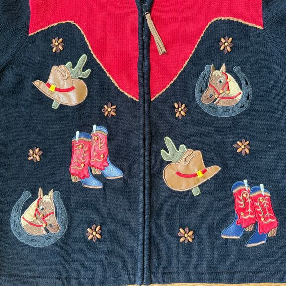 Tiara International Vintage Cardigan SZ M Zip Equestrian Western Rodeo Teacher - Picture 7 of 10